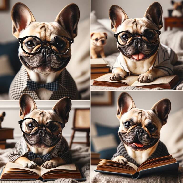 image of 4 french bulldogs that are chilling