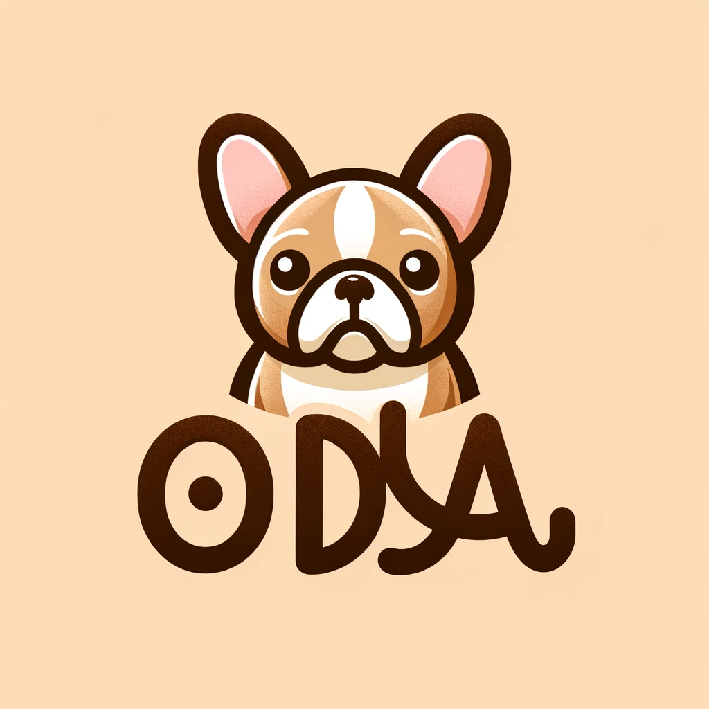 logo of a french bulldog with a name under